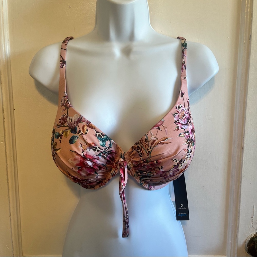 La vie en rose Aqua Pink and Purple Floral Bikini top with Supportive Design NWT